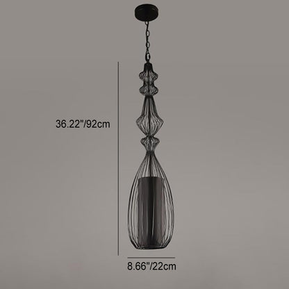 Contemporary Industrial Cage Iron Fabric 1-Light Pendant Light For Living Room