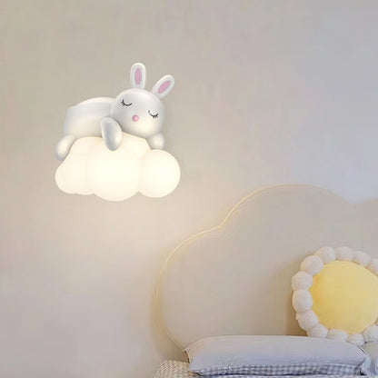 Contemporary Nordic Kids Resin PE Bear Rabbit LED Wall Sconce Lamp For Bedroom