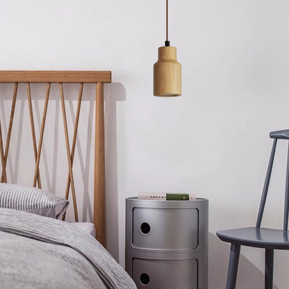 Simple Wooden Cylindrical 1-Light Small Pendant Light