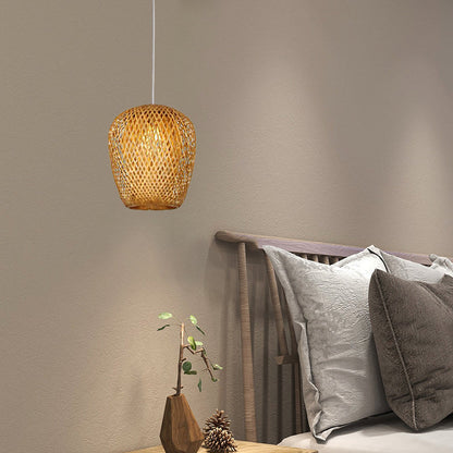 Traditional Vintage Bamboo Metal Weaving Round 1-Light Pendant Light for Living Room