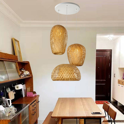 Traditional Vintage Bamboo Metal Weaving Round 1-Light Pendant Light for Living Room