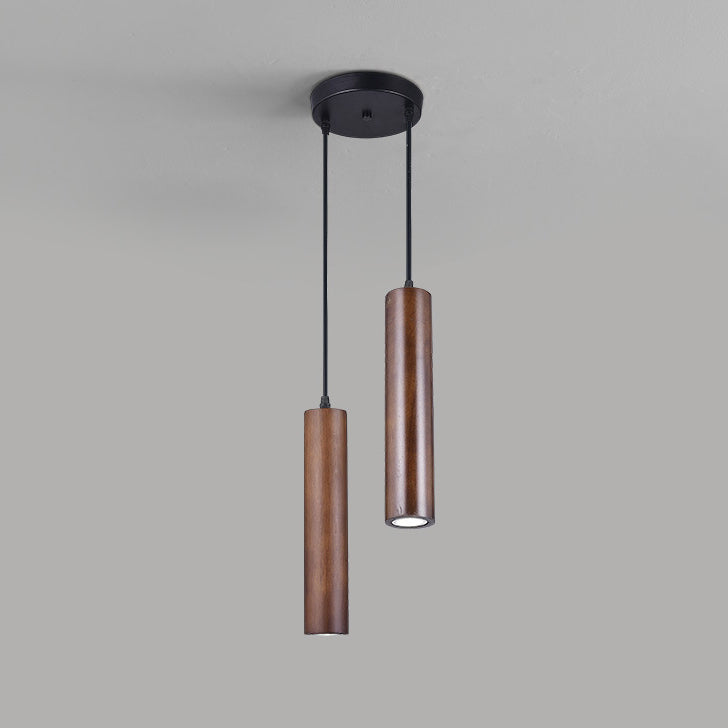 Modern Minimalist Oak Wood Cylinder LED Pendant Light For Living Room & Bedroom