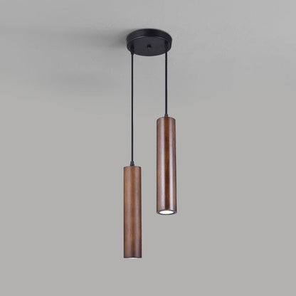 Modern Minimalist Oak Wood Cylinder LED Pendant Light For Living Room & Bedroom