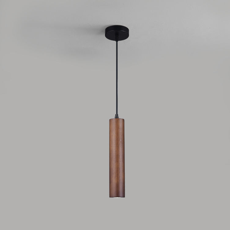 Modern Minimalist Oak Wood Cylinder LED Pendant Light For Living Room & Bedroom