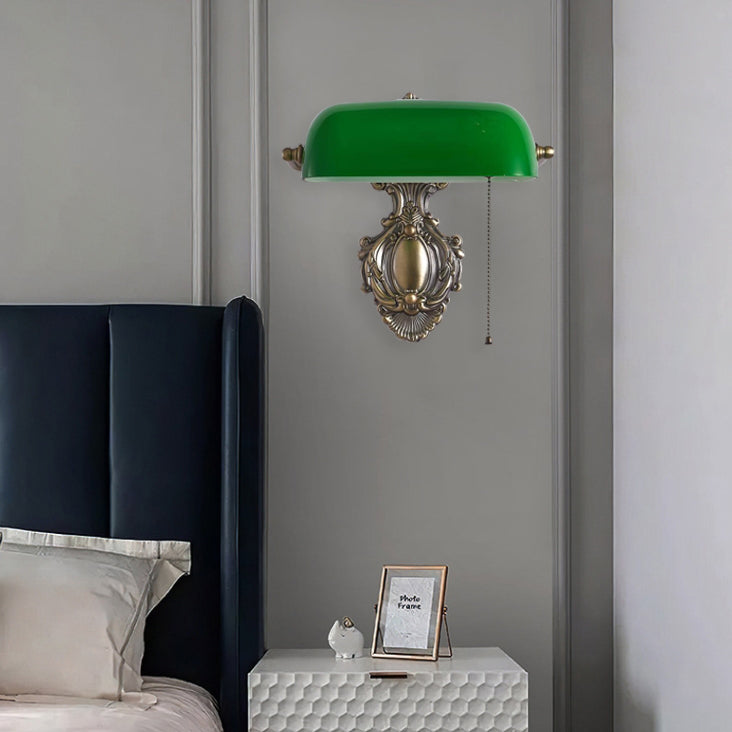 Contemporary Retro Copper Green Glass Shade 1-Light Wall Sconce Lamp For Bedroom