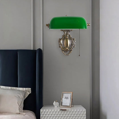Contemporary Retro Copper Green Glass Shade 1-Light Wall Sconce Lamp For Bedroom