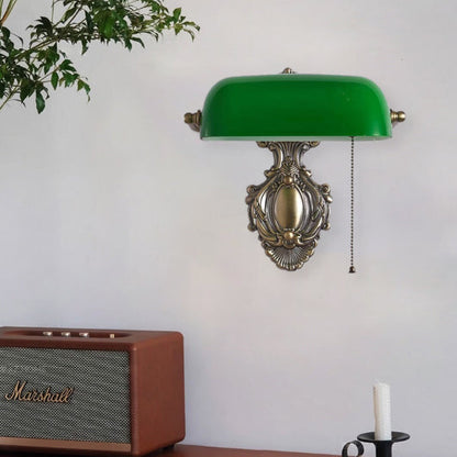 Contemporary Retro Copper Green Glass Shade 1-Light Wall Sconce Lamp For Bedroom