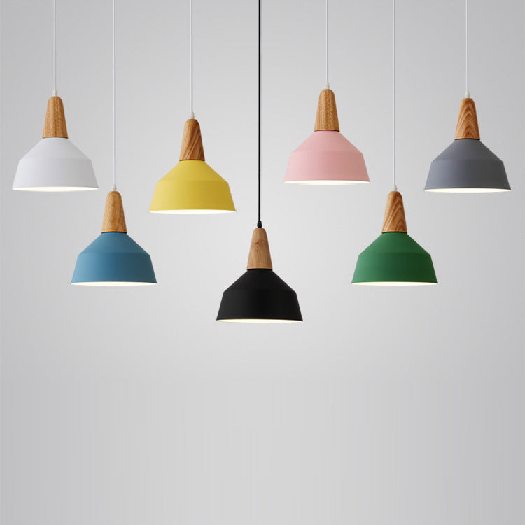 Modern Minimalist Macaron Color Aluminum Solid Wood 1-Light Pendant Light