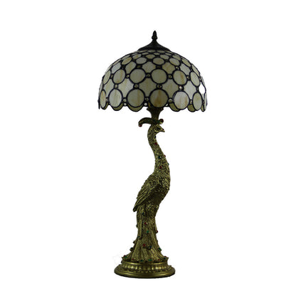 Traditional Tiffany Peacock Gem Dome Glass Resin 1-Light Table Lamp For Living Room & Bedroom