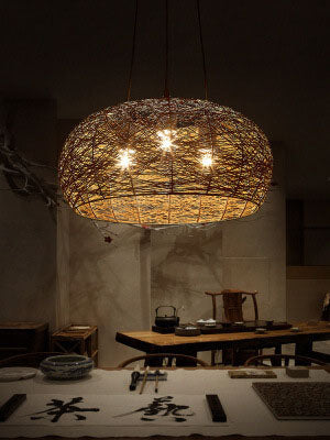 Modern Rattan Weaving  3-Light Dome Pendant Light