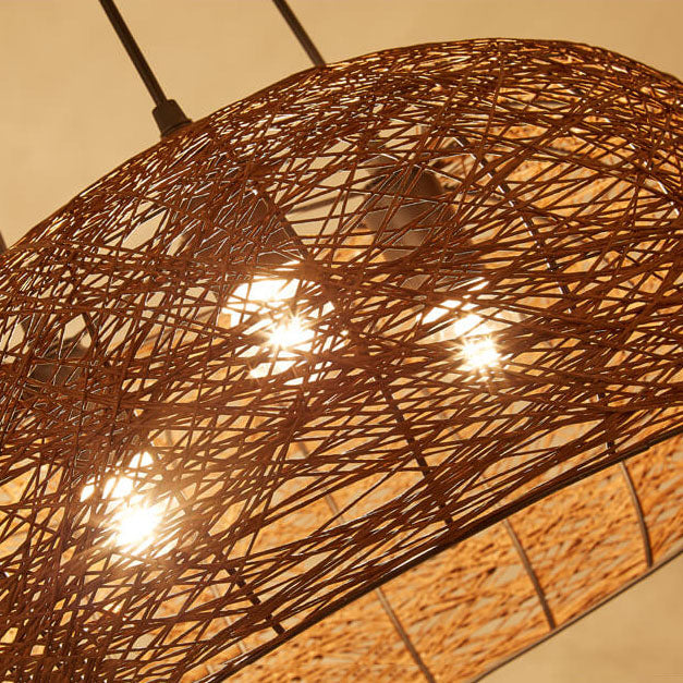 Modern Rattan Weaving  3-Light Dome Pendant Light