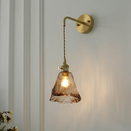 Modern Eclectic Amber Brass Glass Geometric Jar 1-Light Wall Sconce Lamp For Living Room