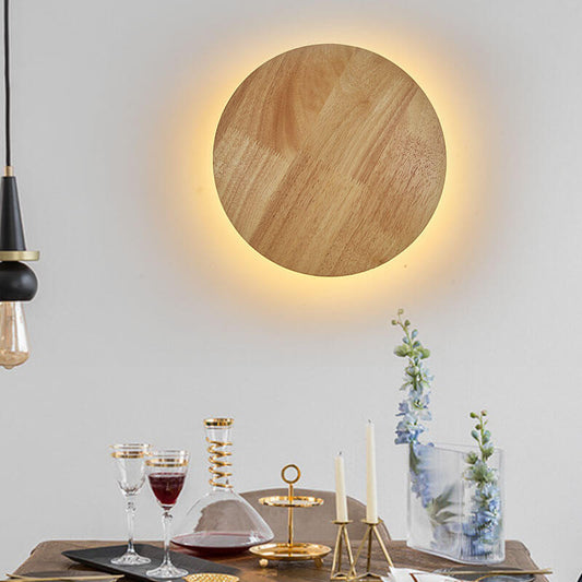 Wooden 1-Light Circle LED Wall Sconce Lamp