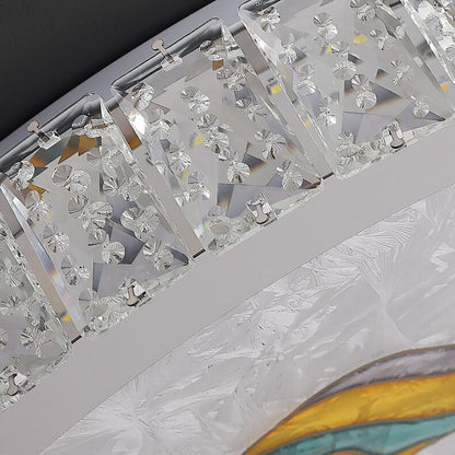 Modern Luxury Enamel Crystal Round LED Flush Mount Ceiling Light