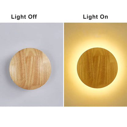 Wooden 1-Light Circle LED Wall Sconce Lamp