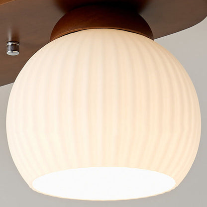 Traditional Japanese Striped Glass Wood Long Plate 2/3 Light Flush Mount Ceiling Light