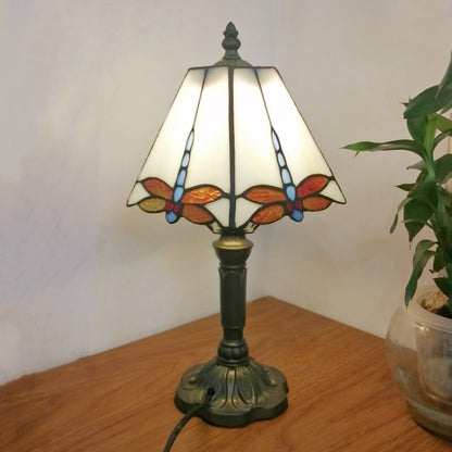 Traditional Tiffany Square Stained Glass Iron 1-Light Table Lamp For Bedroom