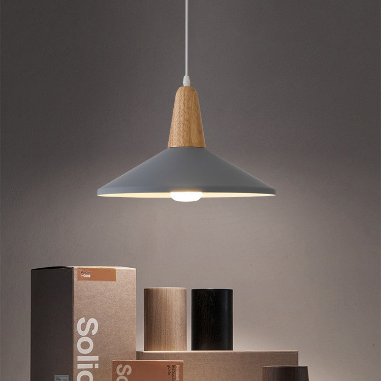 Modern Minimalist Macaron Color Aluminum Solid Wood 1-Light Pendant Light
