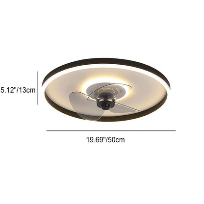 Contemporary Nordic Round Iron Silicone Aluminum Invisible LED Flush Mount Ceiling Fan Light For Living Room & Bedroom