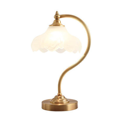 Traditional Vintage Round Copper Glass Petal Shade 1-Light Table Lamp For Bedroom