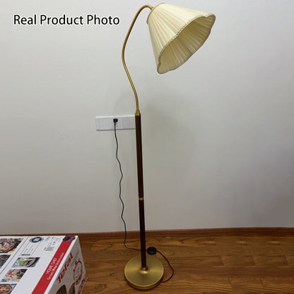 Japanese Vintage Flower Solid Wood Iron Fabric 1-Light Standing Floor Lamp