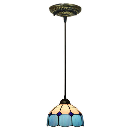 Traditional Tiffany Stained Glass Iron Dome Shade Round 1-Light Pendant Light for Living Room