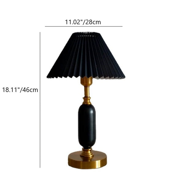 Traditional French Round Fabric PVC Metal Pleated Shade 1-Light Table Lamp For Bedroom