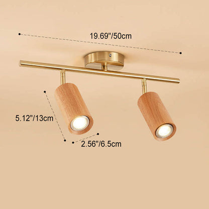 Modern Minimalist Walnut Wood Spotlight Linear Track Rubberwood Iron LED Semi-Flush Mount Ceiling Light for Living Room