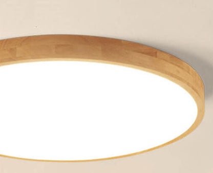 Nordic Solid Wood Round Ultra-Thin LED Flush Mount Ceiling Light