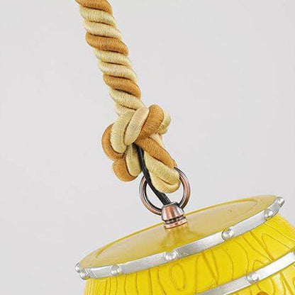 Traditional Vintage Resin Hemp Rope Wine Barrel Resin 1-Light Pendant Light For Living Room
