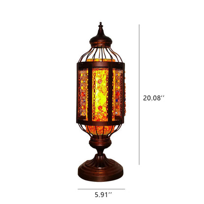 Vintage Turkish Stained Glass Lantern 1-Light Table Lamp