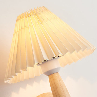 Vintage Wooden Pleated Umbrella Shade 1-Light Wall Sconce Lamp