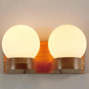 Contemporary Nordic Rubberwood Glass Ball 1/2-Light Wall Sconce Lamp For Bedroom