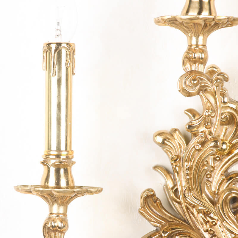 French Vintage Brass Candle 2/3 Light Wall Sconce Lamp