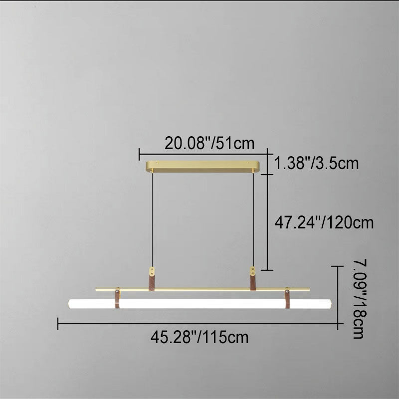 Modern Minimalist Long Strip Iron Acrylic Faux Leather LED Island Light Chandelier For Living Room & Dining Room
