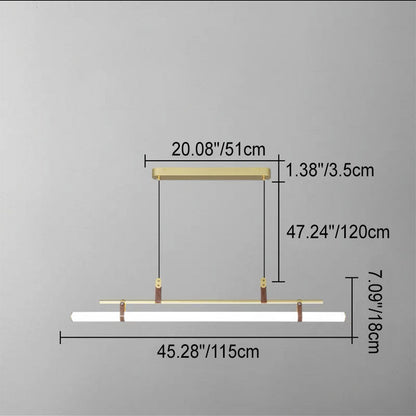 Modern Minimalist Long Strip Iron Acrylic Faux Leather LED Island Light Chandelier For Living Room & Dining Room
