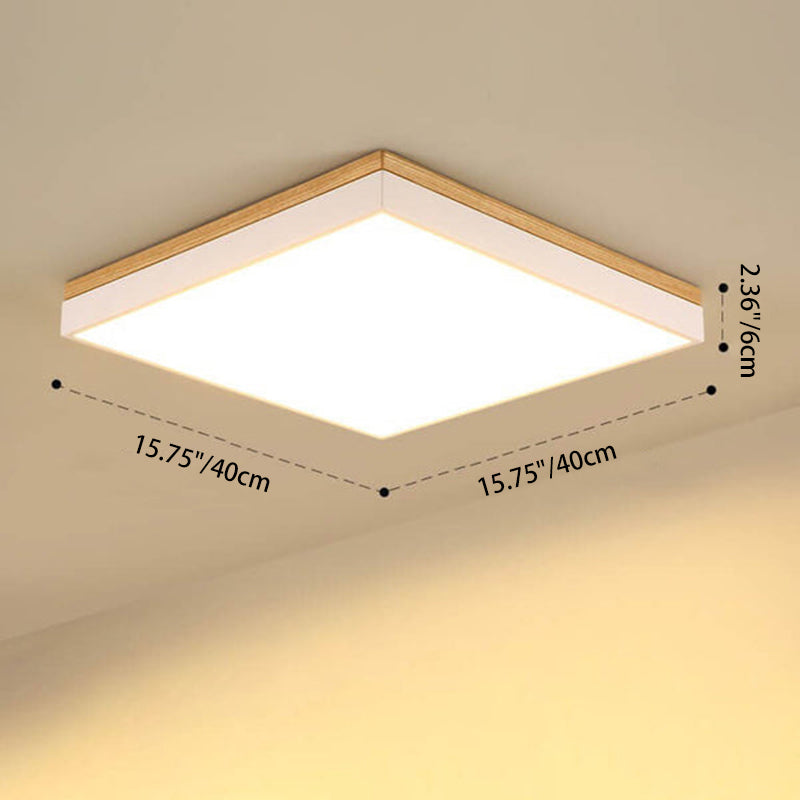 Modern Minimalist Solid Wood Acrylic Square Rectangle LED Flush Mount Ceiling Light for Living Room