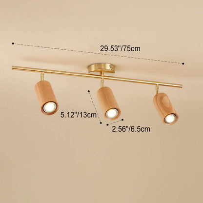Modern Minimalist Walnut Wood Spotlight Linear Track Rubberwood Iron LED Semi-Flush Mount Ceiling Light for Living Room