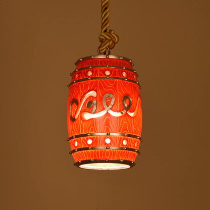 Traditional Vintage Resin Hemp Rope Wine Barrel Resin 1-Light Pendant Light For Living Room