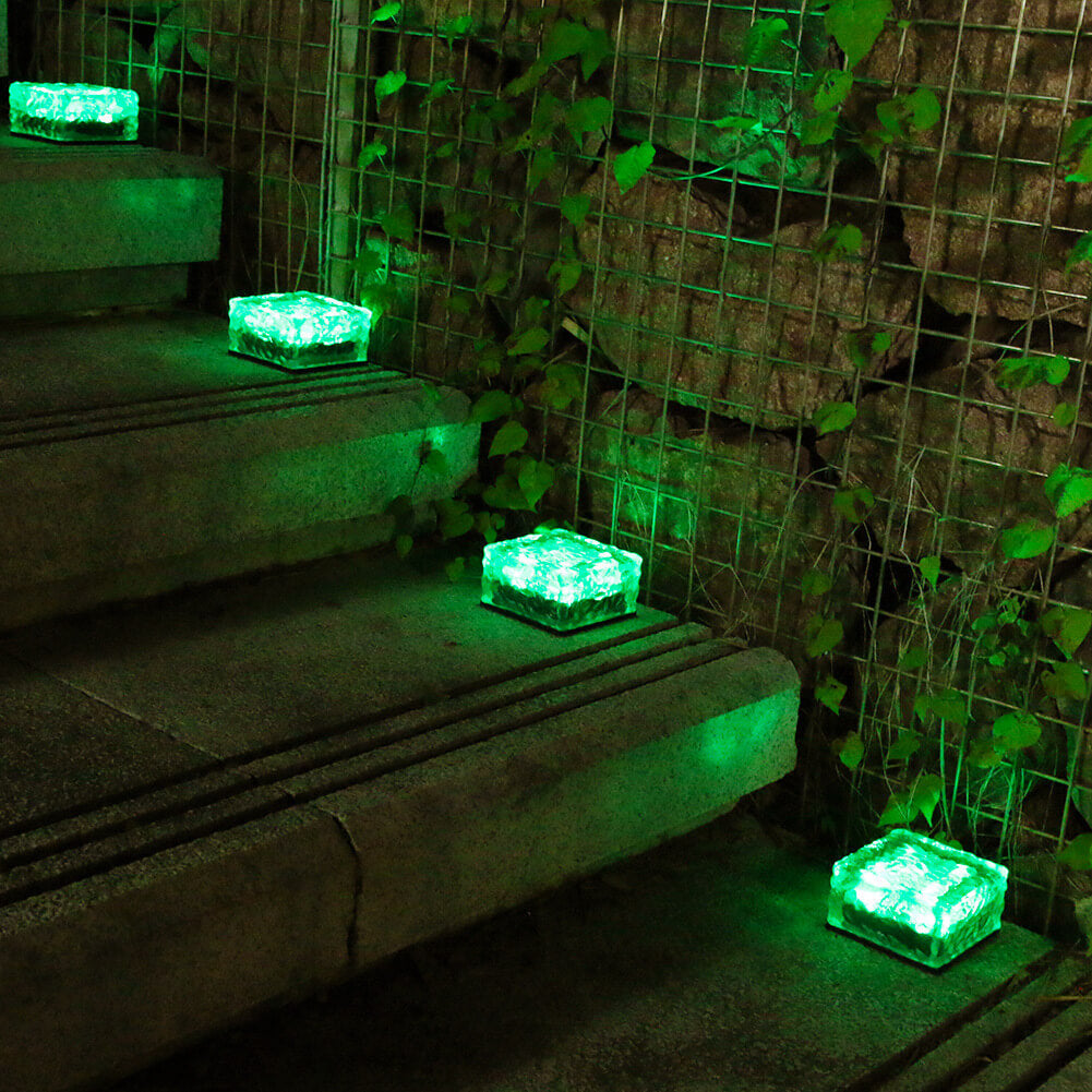 Solar LED Ice Brick Waterproof Glass Ground Light Garden Light