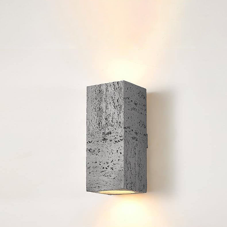 Traditional Retro Wabi-sabi Composites Square Column Hand Sculpted LED Wall Sconce Lamp for Living Room