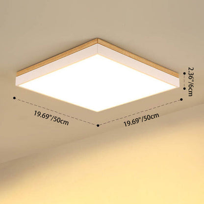 Modern Minimalist Solid Wood Acrylic Square Rectangle LED Flush Mount Ceiling Light for Living Room