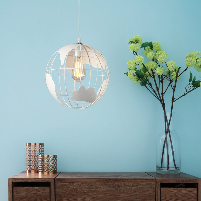Contemporary Creative Round Earth Shaped Iron 1-Light Pendant Light For Living Room