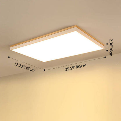 Modern Minimalist Solid Wood Acrylic Square Rectangle LED Flush Mount Ceiling Light for Living Room