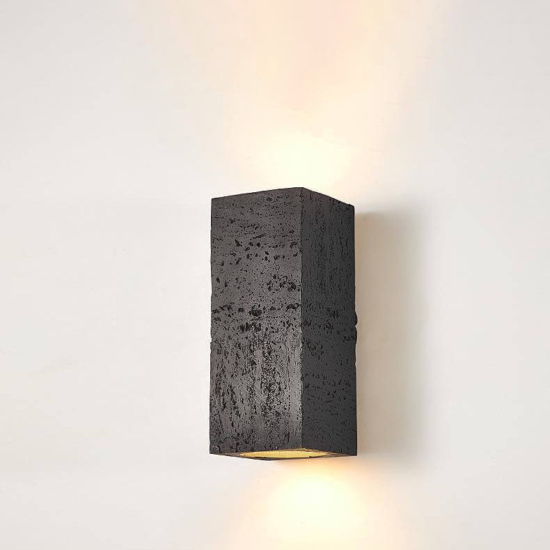 Traditional Retro Wabi-sabi Composites Square Column Hand Sculpted LED Wall Sconce Lamp for Living Room
