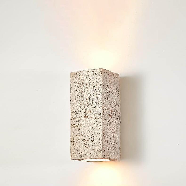 Traditional Retro Wabi-sabi Composites Square Column Hand Sculpted LED Wall Sconce Lamp for Living Room