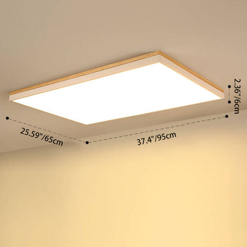 Modern Minimalist Solid Wood Acrylic Square Rectangle LED Flush Mount Ceiling Light for Living Room
