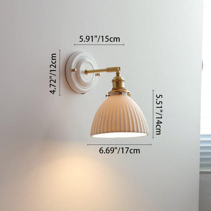 Traditional Vintage Round Ceramic Brass 1-Light Wall Sconce Lamp for Living Room