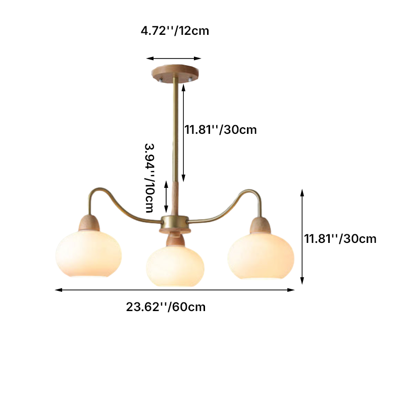 Contemporary Scandinavian Rubberwood Glass Iron Round Curved 3/6/8 Light Chandelier for Living Room