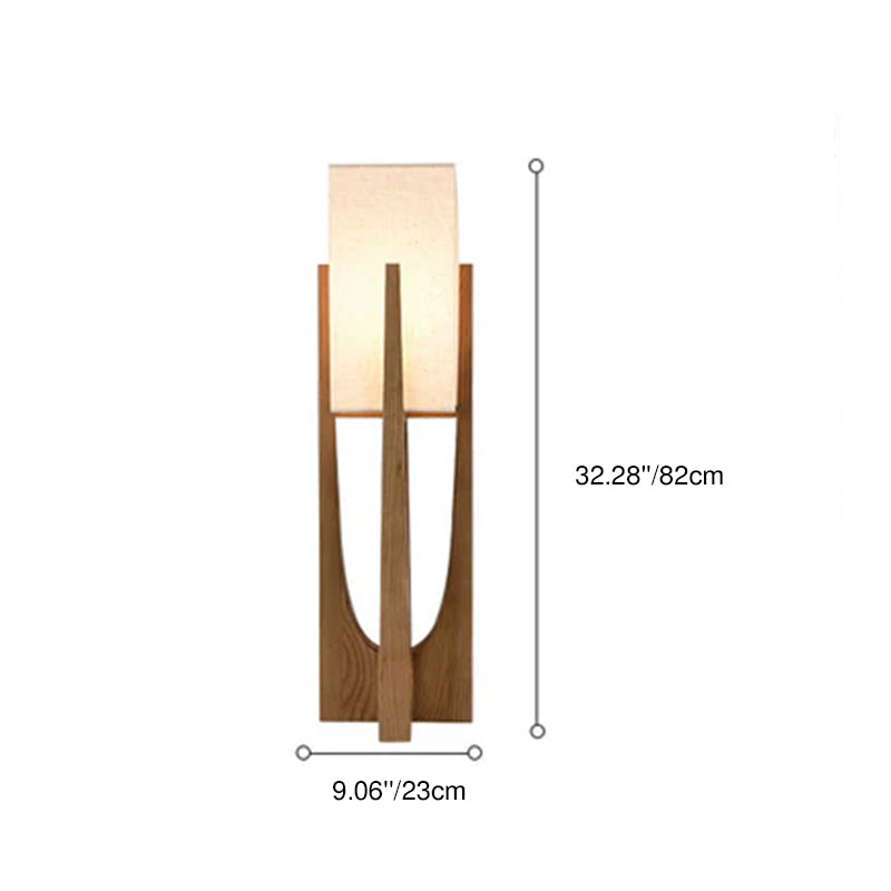 Modern Minimalist Copper Fabric Ash Wood Rectangular 1-Light Standing Floor Lamps For Living Room & Bedroom